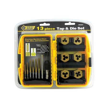 Steel Grip Steel Grip Steel SAE Tap and Die Set 6-32/ 8-32/ 10-24/ 10-32/ 1/4-20/ 5/16-8, 13 pc DR62057SAE